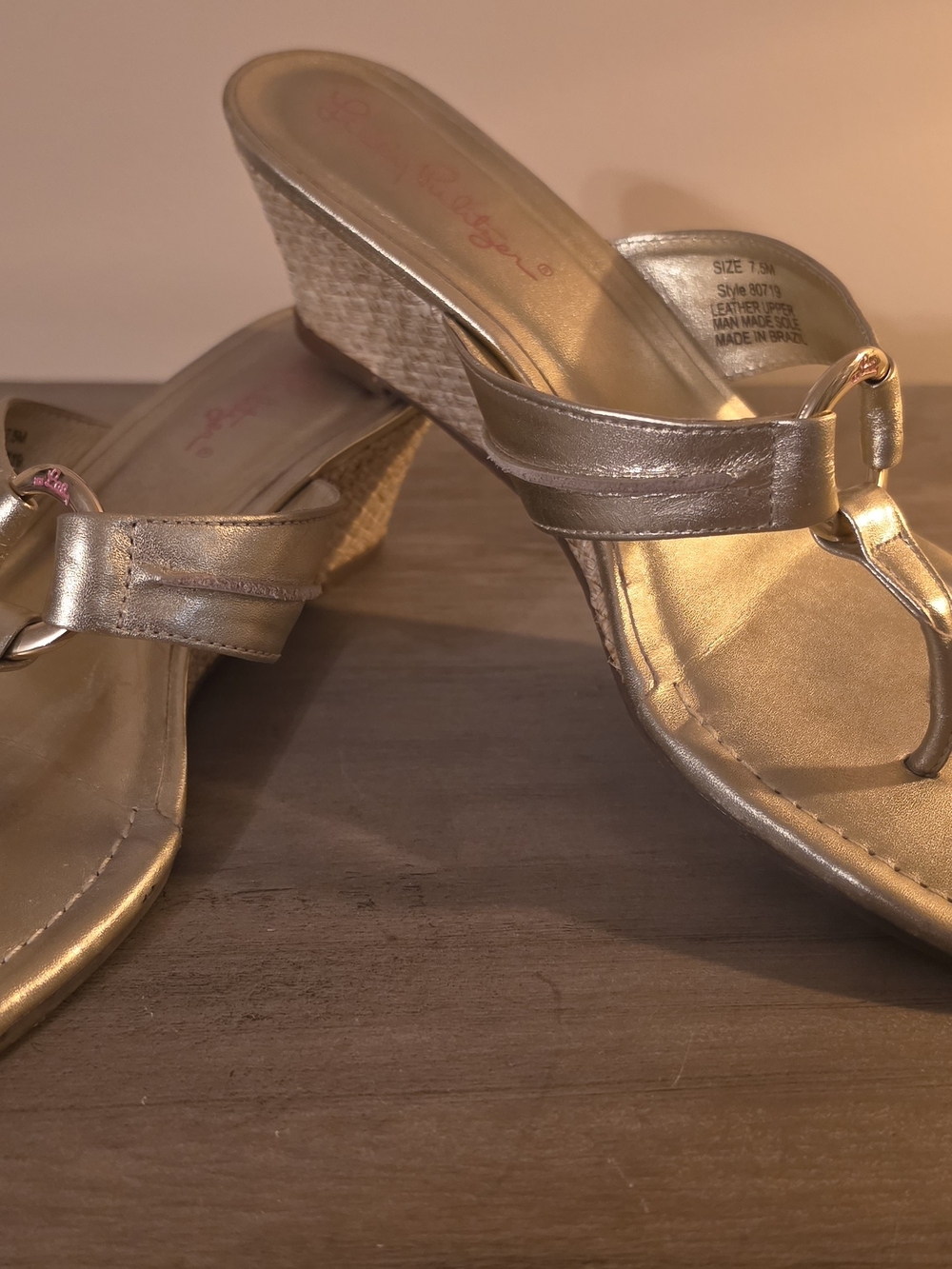 Lilly Pulitzer Metallic Gold Wedge Thong Sandals